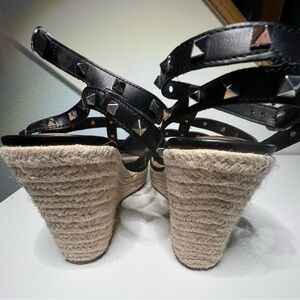 Studded Black Wedge Sandals